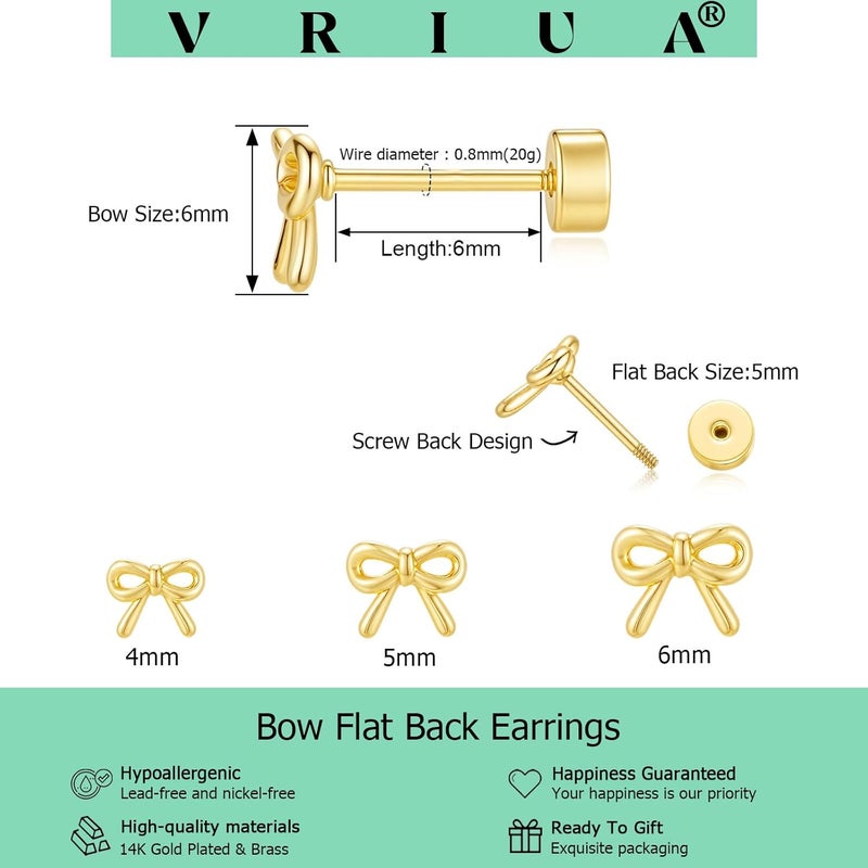 VRIUA 20G Tiny Flat Back Earrings for Women - 14K Gold/Silver Plated Small Flat Back Stud Earrings Hypoallergenic Cartilage Helix Piercing Jewelry - Image 3